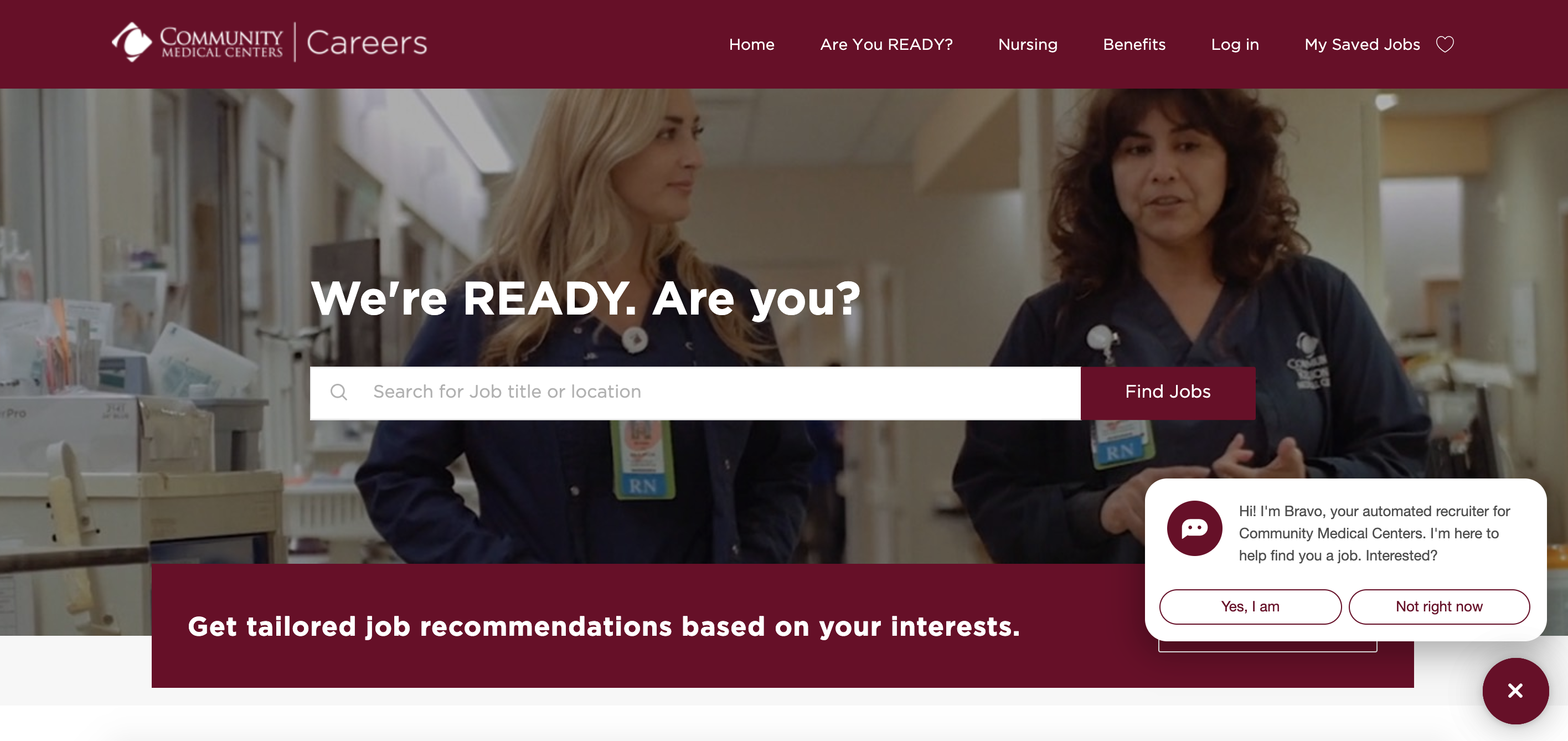 Community Medical Centers career site with chatbot